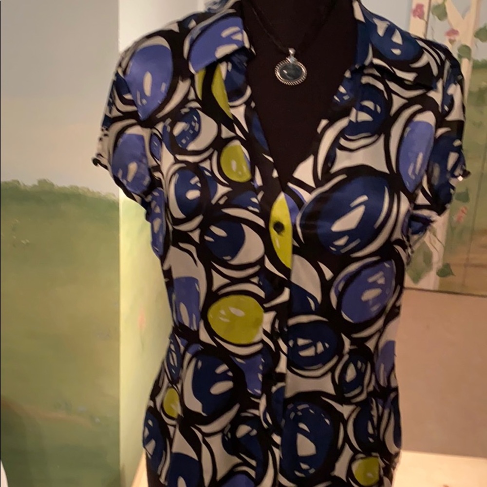 Nine West silk print button down blouse